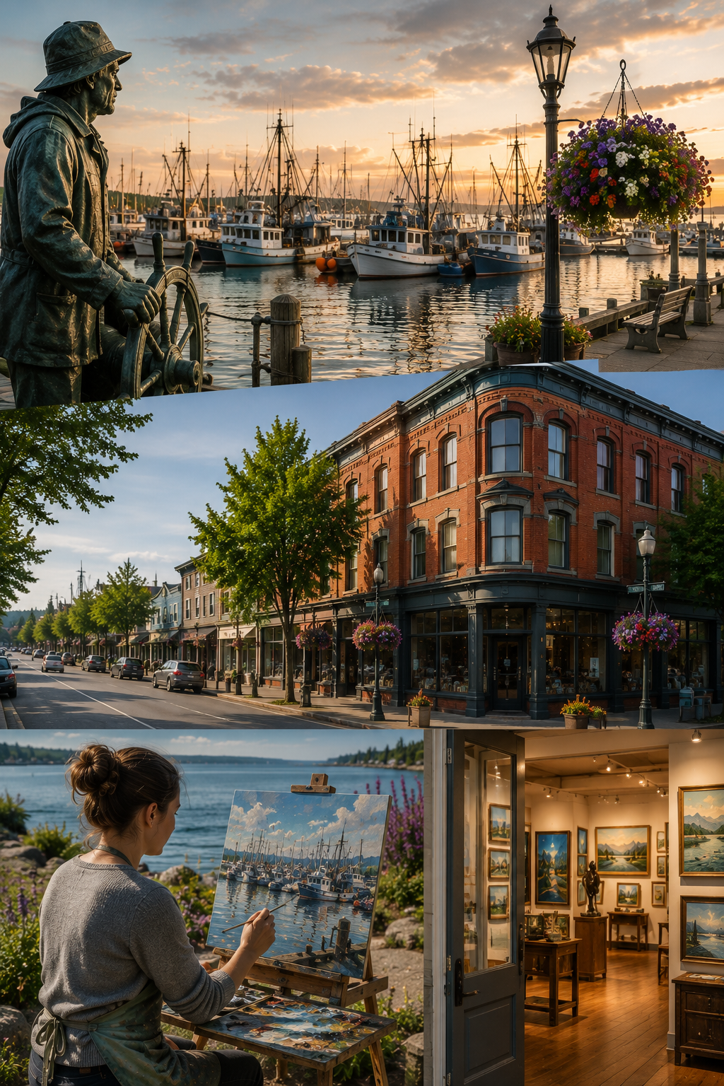 Ballard Seattle maritime harbor with fishing boats, historic brick architecture, waterfront scenery, local art galleries, and creative neighborhood streets that inspire artists throughout the Pacific Northwest.